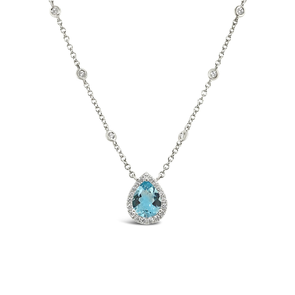 Collar de oro blanco con 1 Agua marina.