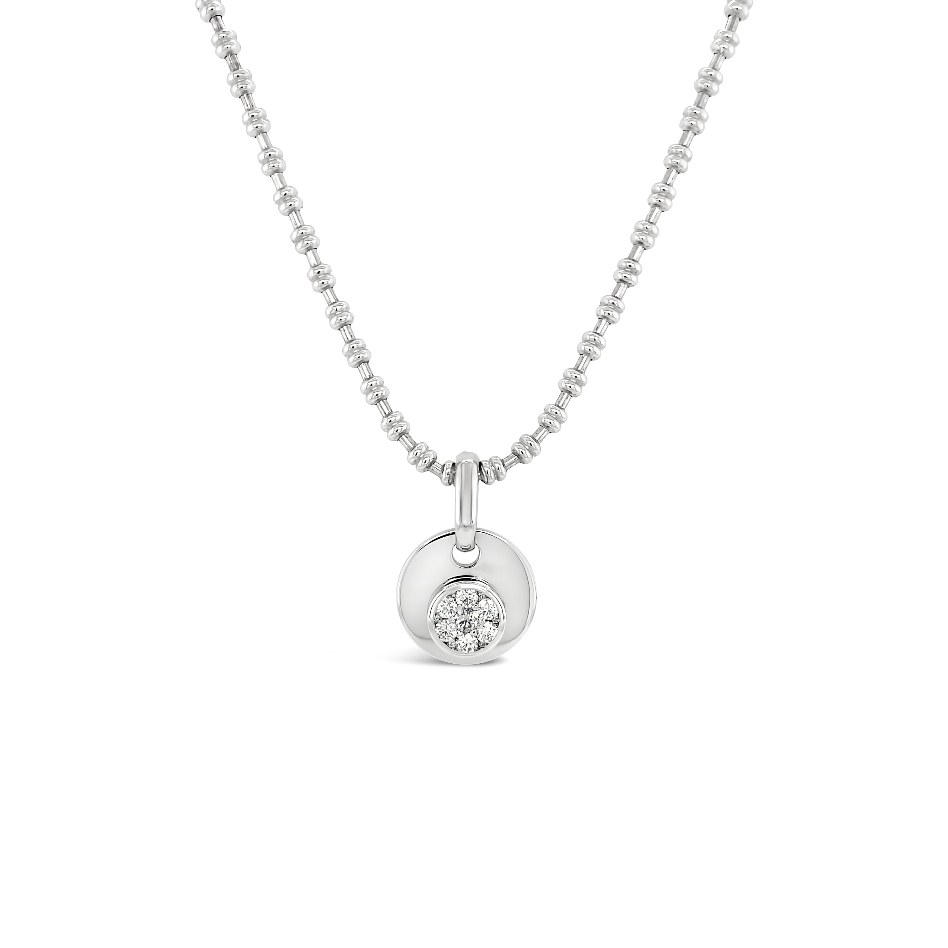 Collar circulo de oro blanco 18k.