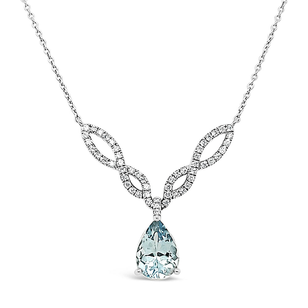 Collar aguamarina gota y diamantes.