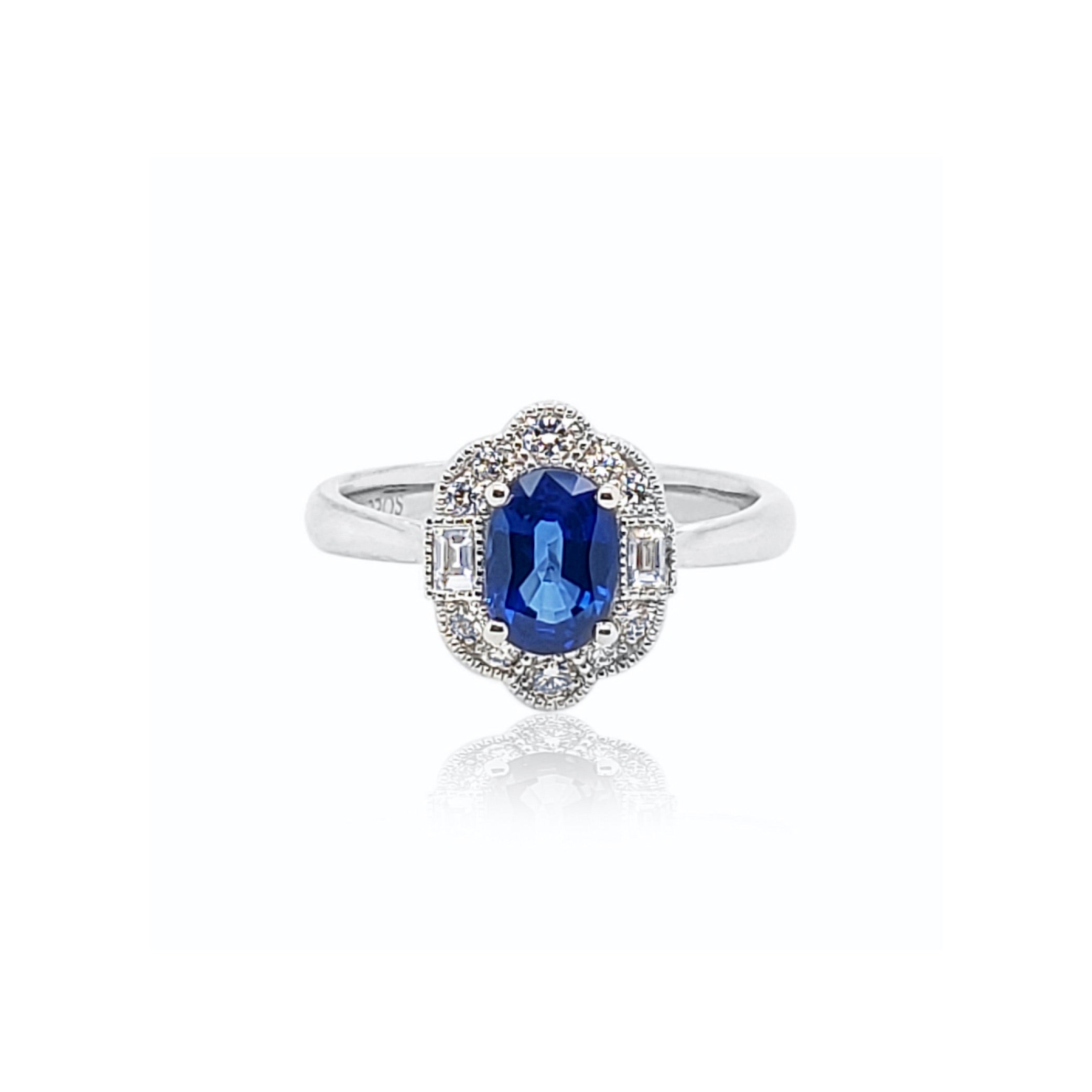 Anillo platino ícono con zafiros y diamantes