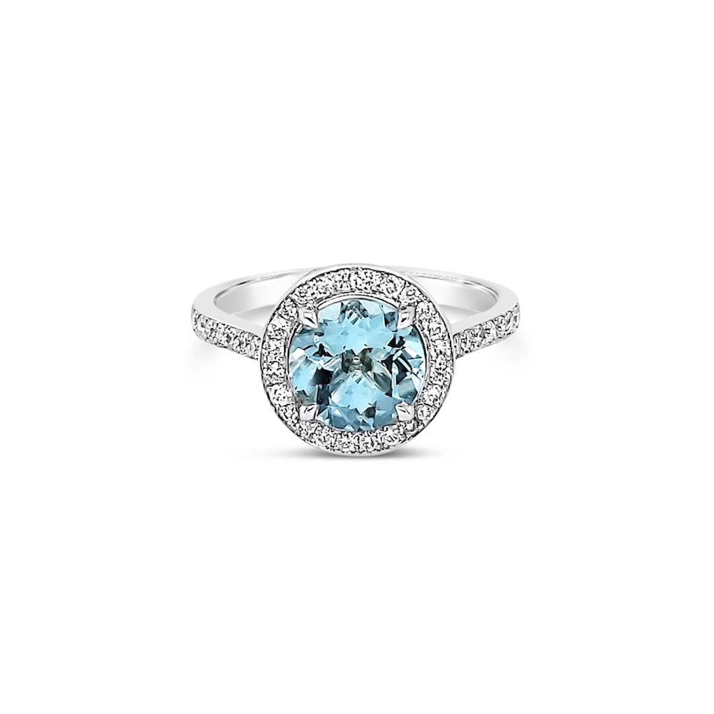 Anillo con aguamarina y diamantes