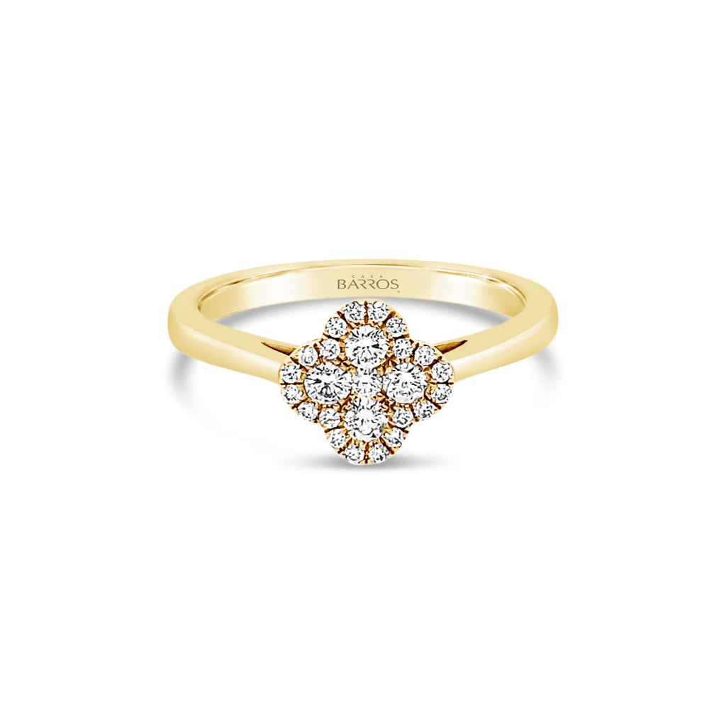 Anillo oro amarillo flor con diamantes