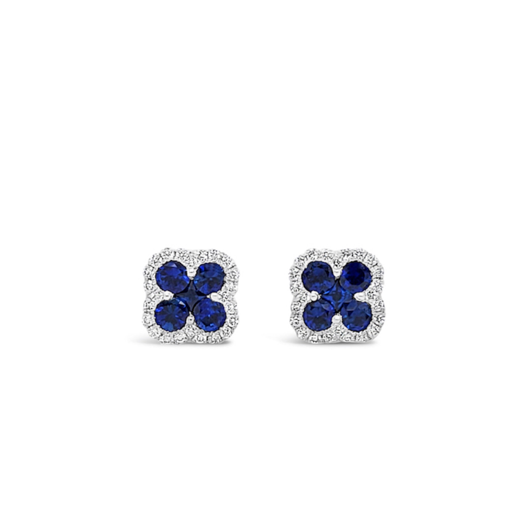 Aros oro blanco con zafiros y diamantes trébol